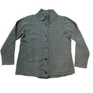 Eileen Fisher Womens Button Up Wool Cardigan Sweater Size Large Olive Green